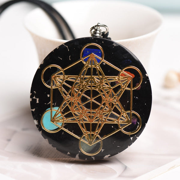 Zen&Spirit Black Tourmaline Metatron’s Cube Orgonite Protection Necklace