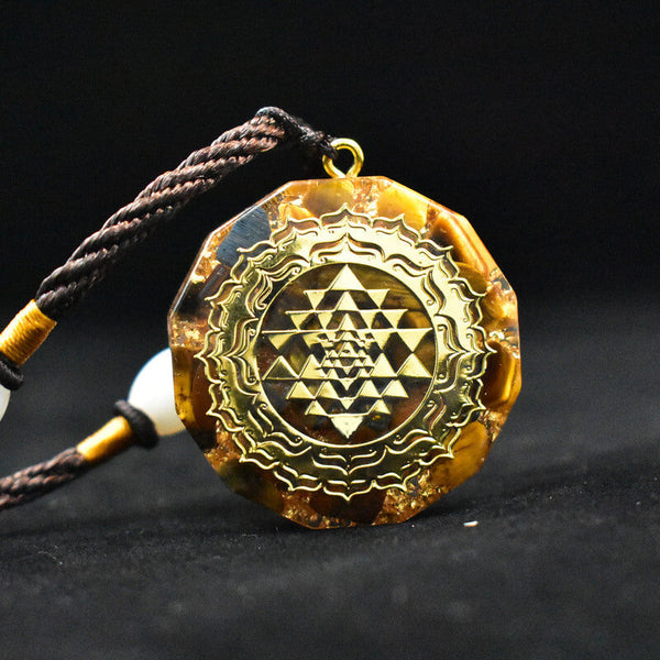 Zen&Spirit Sacred Sri Yantra Orgonite Necklace - Tiger’s Eye