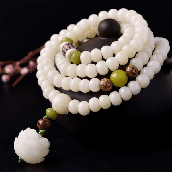 Zen&Spirit White Jade Bodhi Seed Mala - 108 Beads Bracelet/Necklace