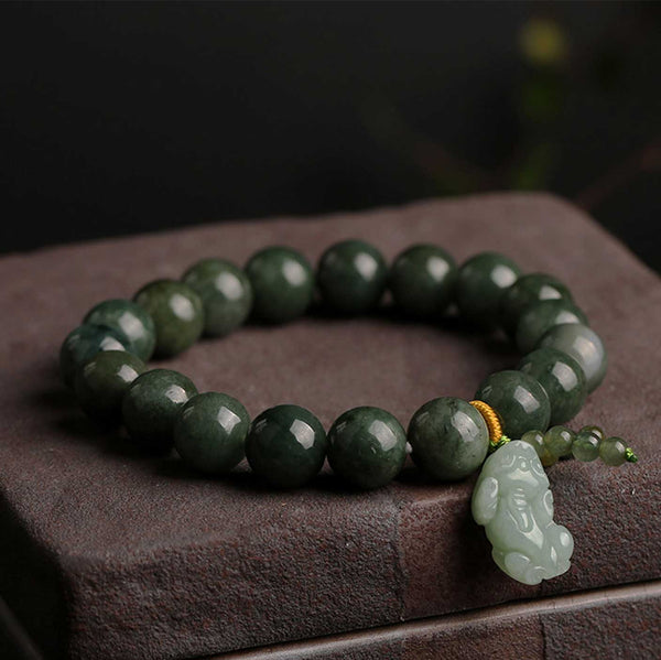 Zen&Spirit Green Jade Bracelet with Pixiu - Invite Wealth & Calming Energies