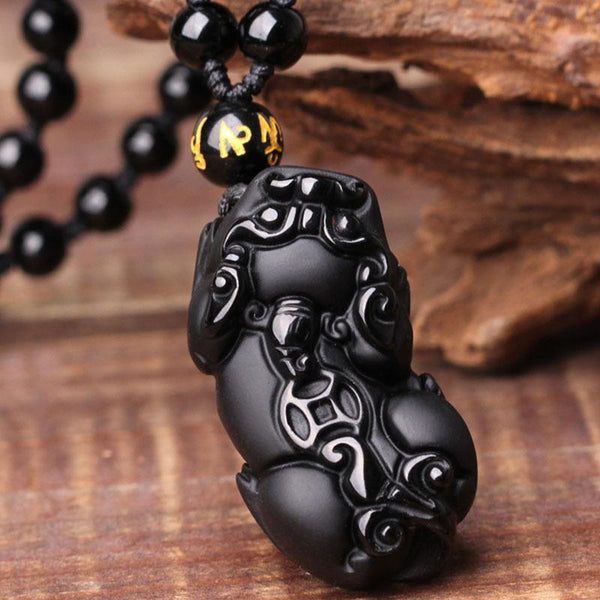 Zen&Spirit Black Obsidian Pixiu Necklace - Wealth Protection