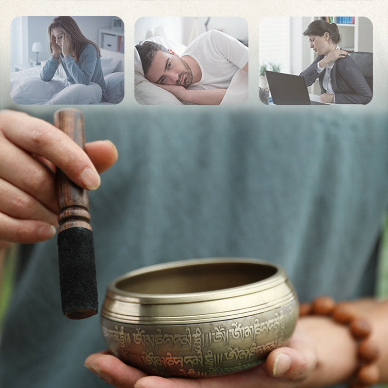 Buddha Stones Tibetan Sound Bowl Handcrafted for Focus and Meditation Peaceful Happiness Singing Bowl Set Singing Bowl BS 5