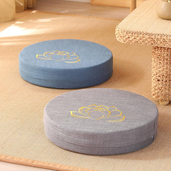 Zen&Spirit Lotus Embroidery Cotton Linen Meditation Seat Cushion