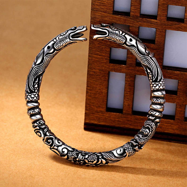 Zen&Spirit Ancient Silver Dragon Cuff Bracelet