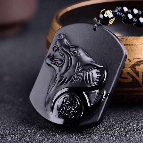 Zen&Spirit Black Obsidian Wolf Protection Necklace Wolf Pendant