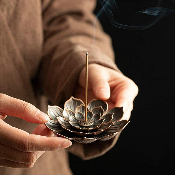 Zen&Spirit Bronze Lotus Incense Burner - For Inner Peace