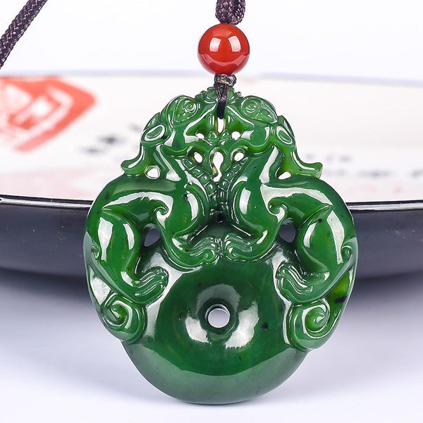 Zen&Spirit Lucky Double Pixiu Hetian Jade Necklace - Fulfill Dreams & Money Luck