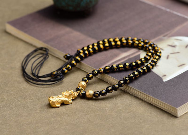 Zen&Spirit Feng Shui Necklace for Wealth - Black Obsidian Pixiu Necklace