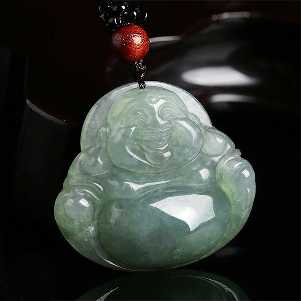 Zen&Spirit Jade Laughing Buddha Necklace - Promote Happiness & Good Luck