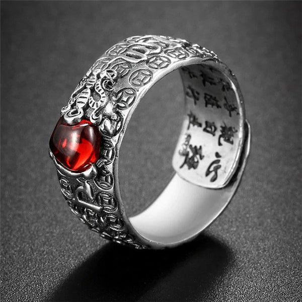 Zen&Spirit Natural Garnet Pixiu Ring - Feng Shui Wealth Ring