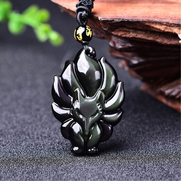 Zen&Spirit Nine-Tailed Fox Rainbow Obsidian Necklace - Love & Fidelity