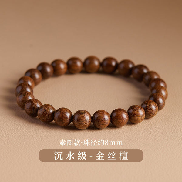 Zen&Spirit Gold Silk Sandalwood Bracelet: Men's Buddha Beads, Natural Style