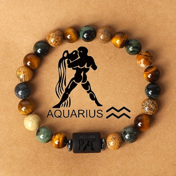 Zodiac Constellation Natural Stone Bead Bracelet Cross-border Hot Selling Tiger's Eye Picture Stone Mix and Match Beaded Bracelet