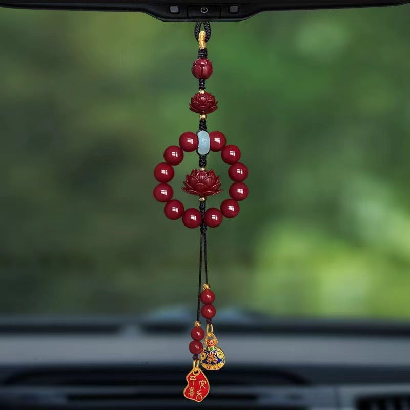 Zijin sand car pendant, cinnabar lotus, car rearview mirror, hanging jewelry, new cars in the natal year, red batches