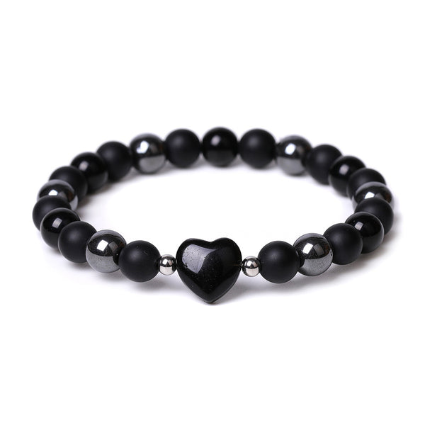 Zen&Spirit Tiger's Eye & Rose Quartz Beaded Bracelet: Black Stone & Magnet Charm