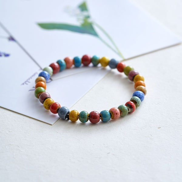 Zen&Spirit Jingdezhen Ceramic Bracelet: Floral Glazed Beads, Ethnic Style