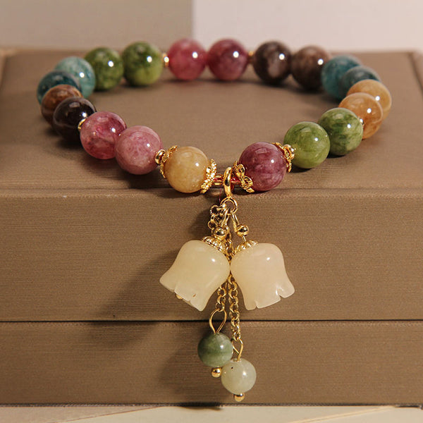 New natural stone color tourmaline bracelet women's ins niche lily of the valley pendant bracelet for girlfriend and girlfriend gifts