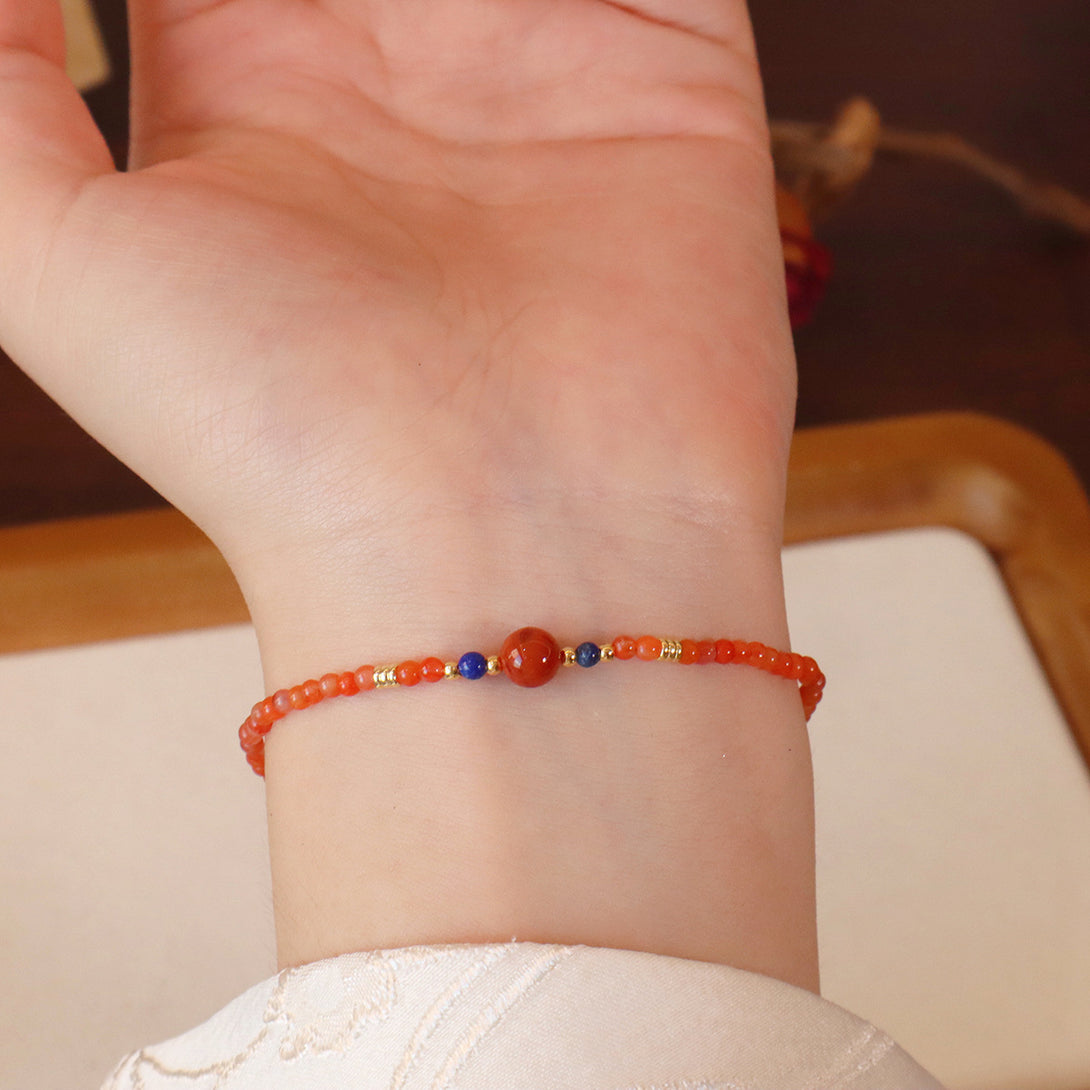 Natural Southern Red Agate Bracelet Millet Beads Natal Year Fine Persimmon Red Niche Bracelet Women's Wholesale Welfare Live Broadcast