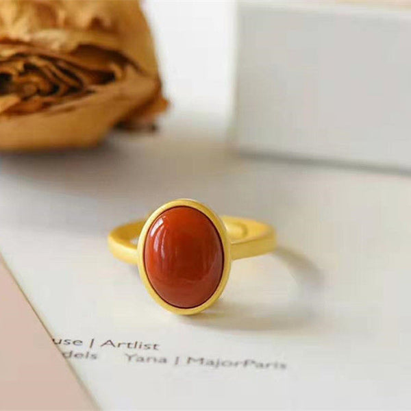 Zen&Spirit Southern Red Agate Ring: Sterling Silver, Oval, Women's Fashion