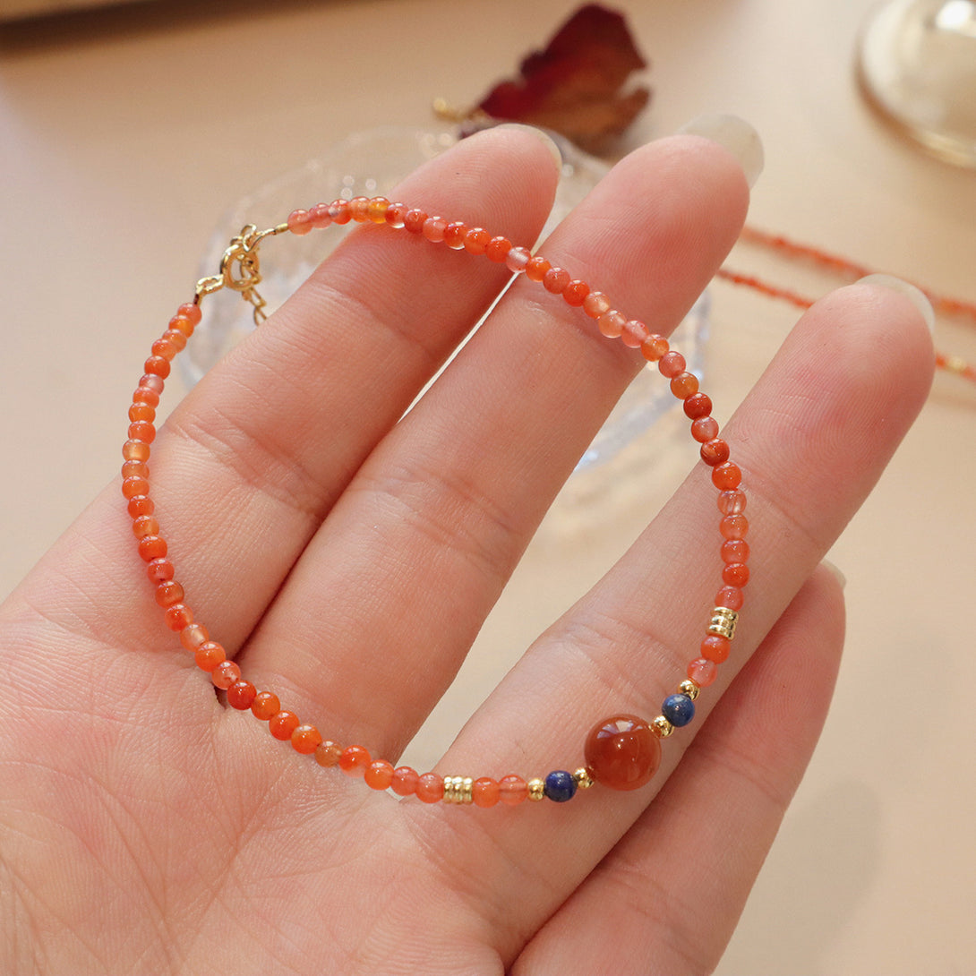 Natural Southern Red Agate Bracelet Millet Beads Natal Year Fine Persimmon Red Niche Bracelet Women's Wholesale Welfare Live Broadcast