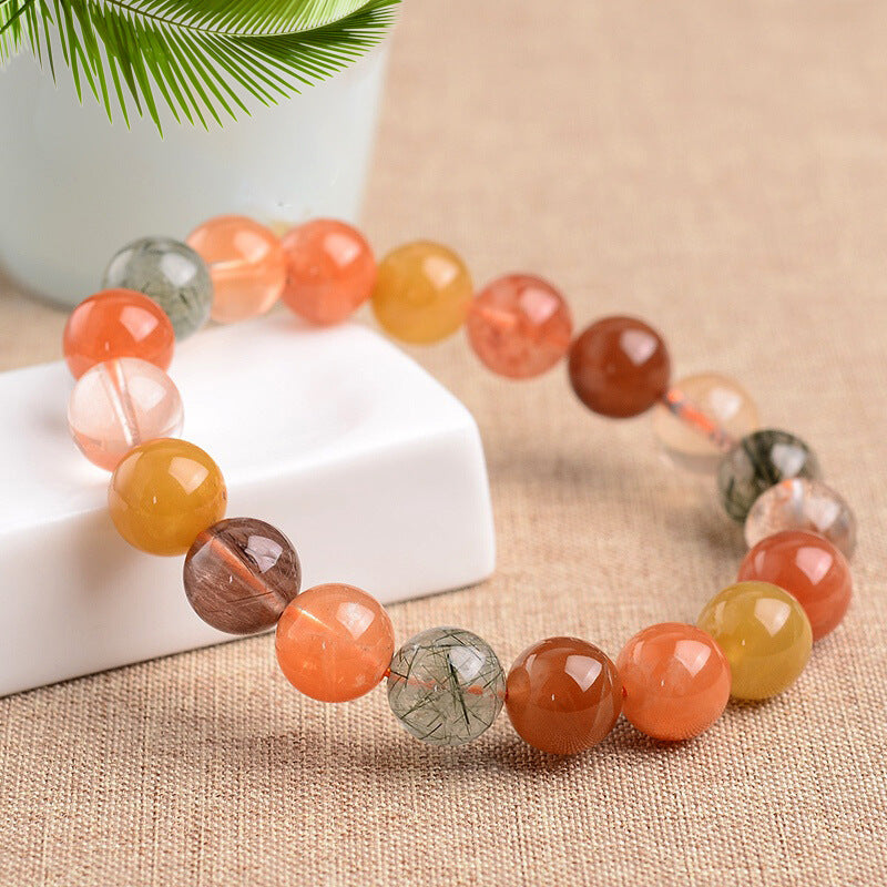 [Send certificate] 6a natural Fu Lu Shou bracelet red rabbit hair crystal bracelet red, yellow and green color hair crystal single circle