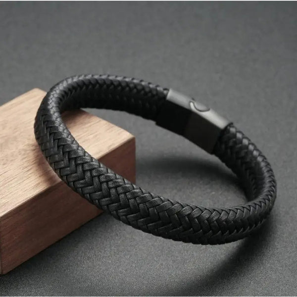 Zen&Spirit Magnet Buckle Leather Bracelet: Men's Braided Retro Style