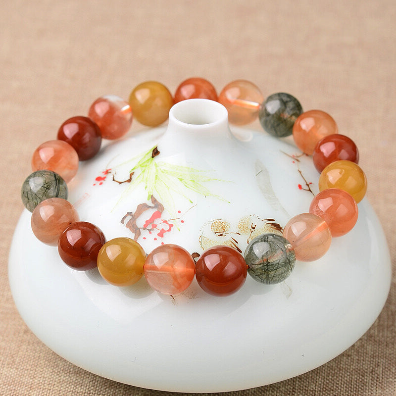 [Send certificate] 6a natural Fu Lu Shou bracelet red rabbit hair crystal bracelet red, yellow and green color hair crystal single circle