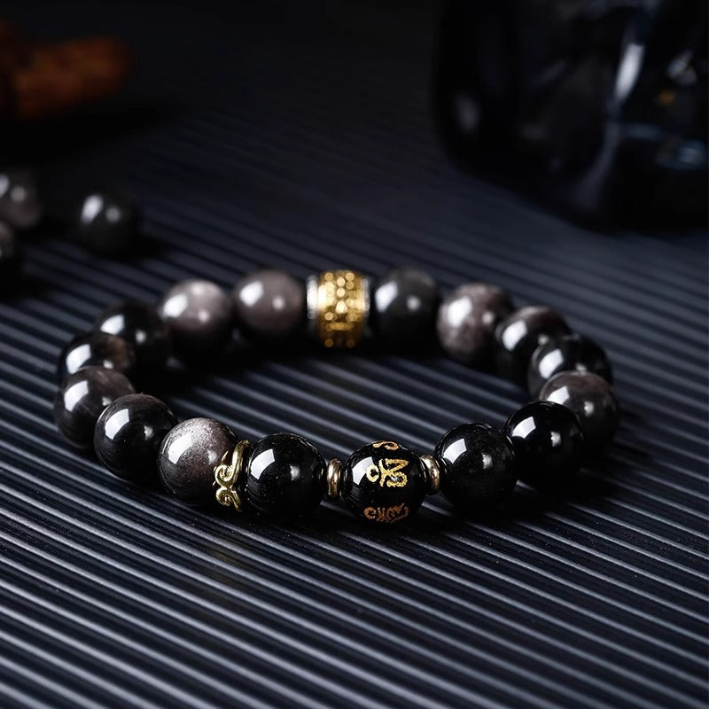 [Black Myth Wukong] the same silver obsidian bracelet men's plate play bracelet text play Buddha beads women's obsidian