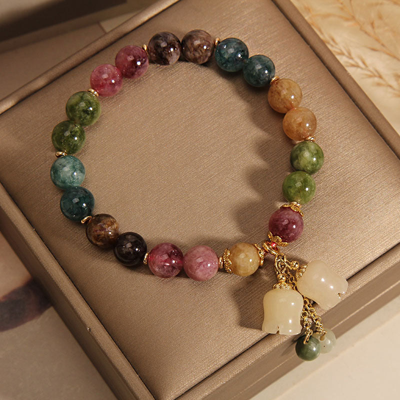 New natural stone color tourmaline bracelet women's ins niche lily of the valley pendant bracelet for girlfriend and girlfriend gifts