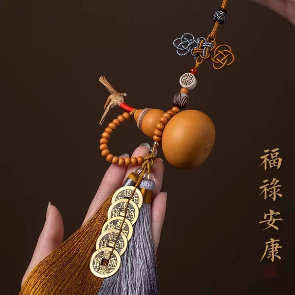 The new natural opening gourd five emperor money car pendant car pendant car interior charm rearview mirror men and women in and out of the safe