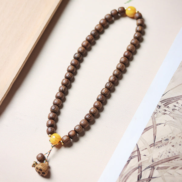 Vietnam Nha Trang Bai Qi Nan Agarwood Old Bead Double Circle Bracelet Sinking Water Old Material Cultural Play Men's and Women's Buddha Bead Bracelet