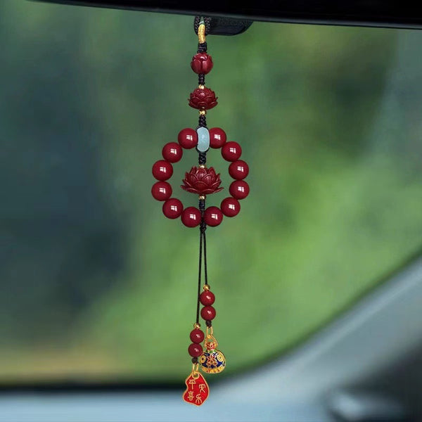 Zijin sand car pendant, cinnabar lotus, car rearview mirror, hanging jewelry, new cars in the natal year, red batches