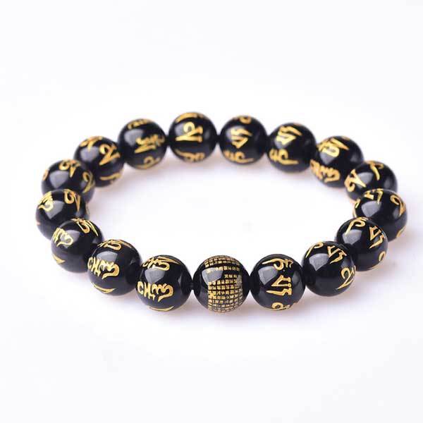 Zen&Spirit Obsidian Mani Mantra Bracelet - Luck & Protection