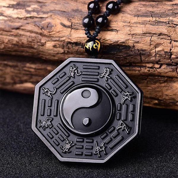 Zen&Spirit Obsidian Yin and Yang Necklace - Bagua Pendant