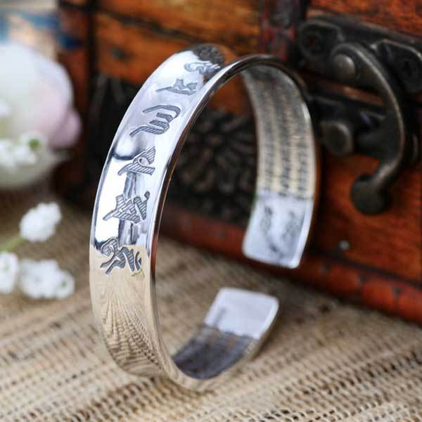 Zen&Spirit Tibetan Mantra Cuff Bracelet with Heart Sutra - Silver