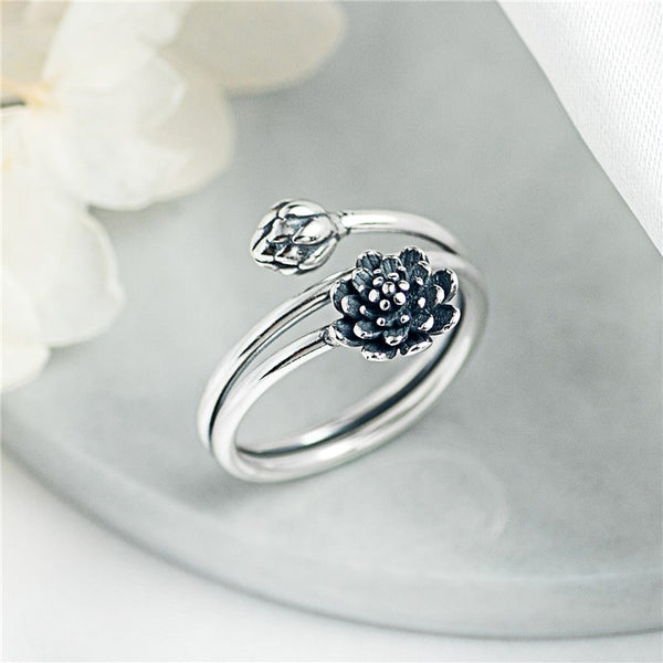 Zen&Spirit Silver Triple Wrap Lotus Ring - Beauty, Wisdom & Purity