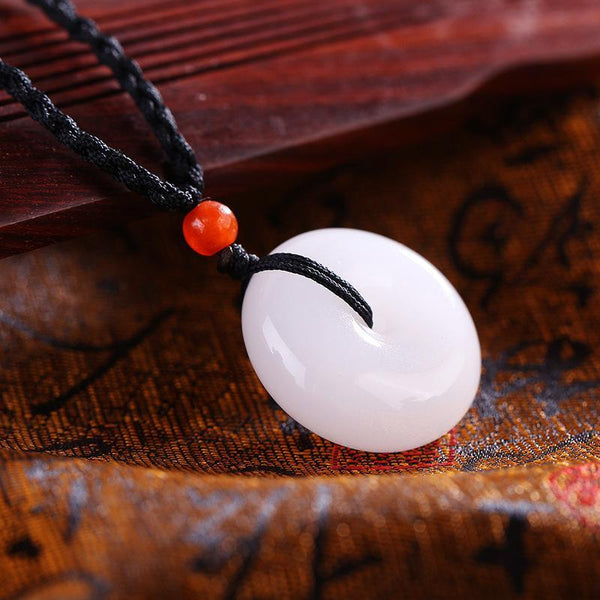 Zen&Spirit White Jade Disk Necklace - For Purity & Good Things