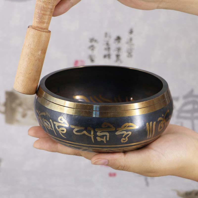 Buddha Stones Tibetan Meditation Bowl for Healing and Mindfulness Om Mani Padme Hum Singing Bowl Singing Bowl buddhastoneshop 3.74IN (9.5CM)(Singing Bowl&Mallet)