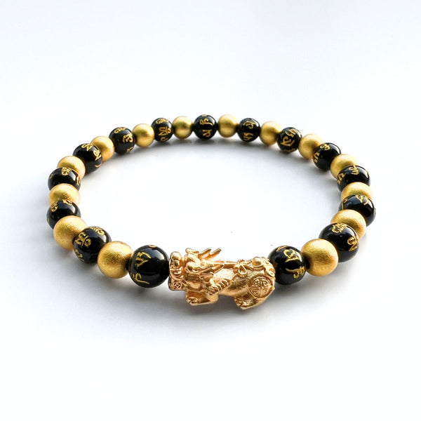 Zen&Spirit Black and Gold Feng Shui Beads Pixiu Charm